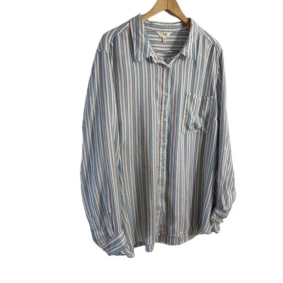 Terra & Sky Striped Button Up Shirt 4X Multicolor Collared Long Sleeves Plus Top - Picture 2 of 4